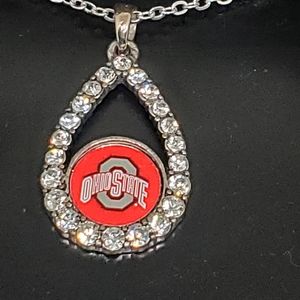 THE OHIO STATE UNIVERSITY SILVER PENDANT WITH CRYSTALS ON 18" SILVER CHAIN